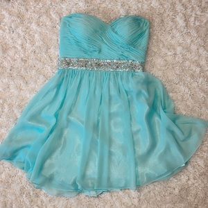 Teal blue strapless short formal/prom dress
